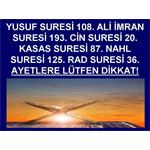 YUSUF 108. ALİİMRAN 193. CİN 20. KASAS 87. NAHL 125.   RAD 36.        